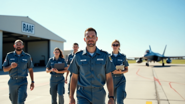 Air Force airmen walking in formation on an airport tarmac, with aircraft visible in the background.