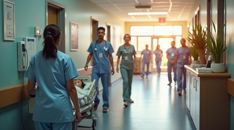 Several individuals walking together in a hallway, highlighting the community at WA Health Jobs