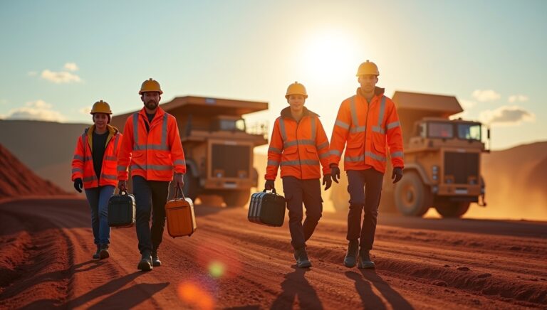 FIFO workers walking on an Australian mining site