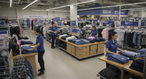 Retail staff assisting customers in a modern Big W store in Australia.