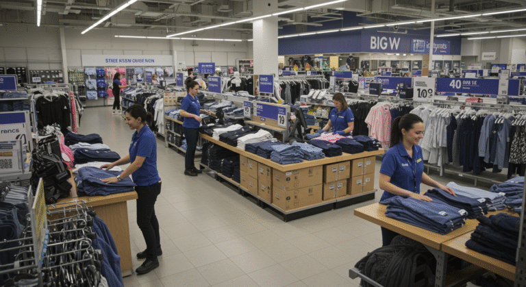 Retail staff assisting customers in a modern Big W store in Australia.